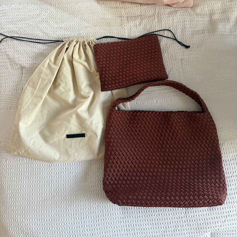 Naghedi Woven Hobo Bag in Rich Brown in Medium
